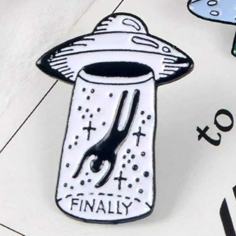 White UFO 'Finally' Enamel Pin